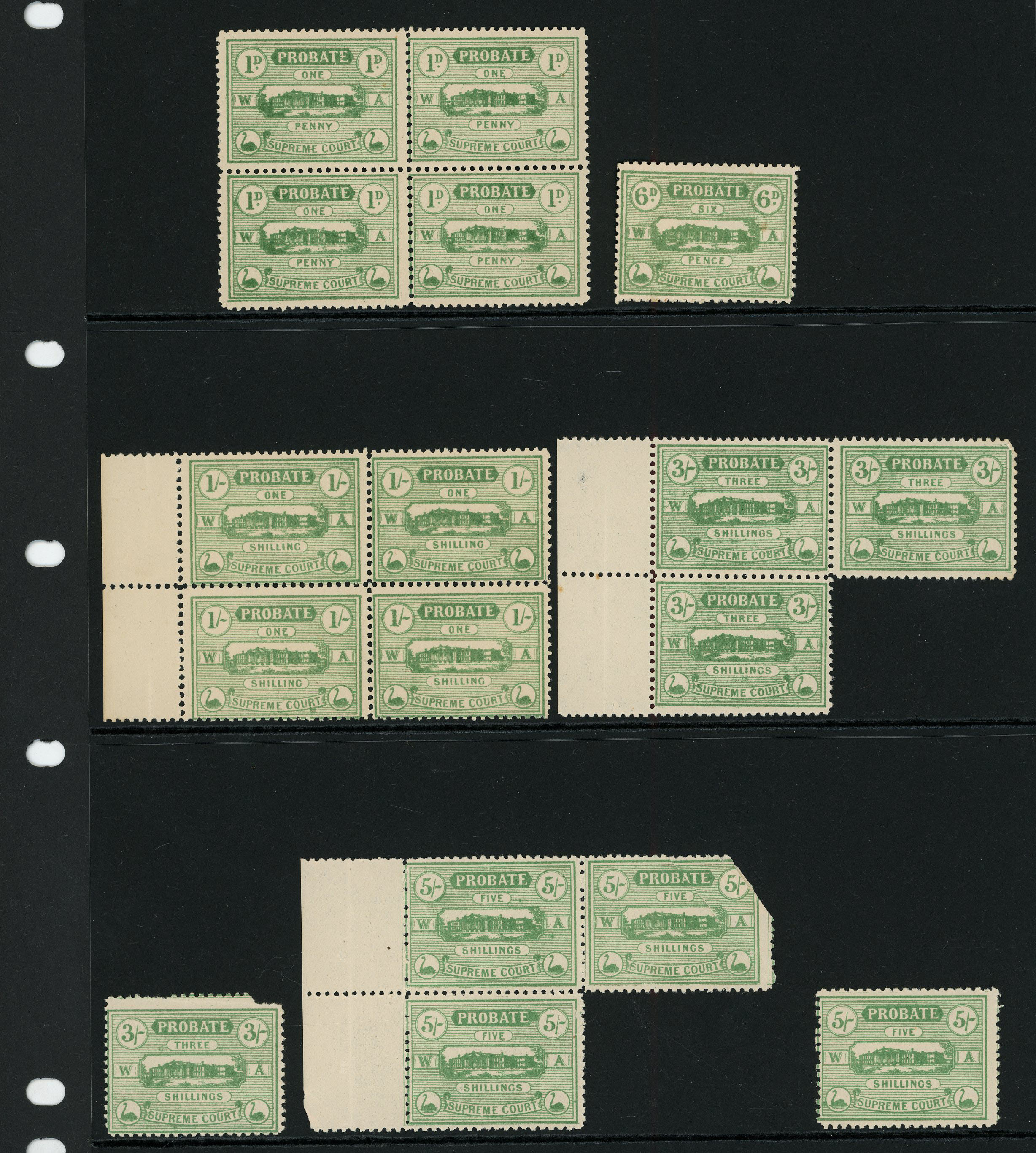 1907 collection of mint Probate, Fees and Supreme...