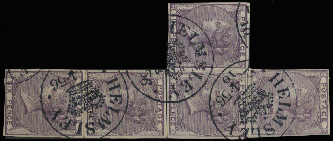 GB SG 69 1856 6d plate proof multiple with Helmsley experimental cancels