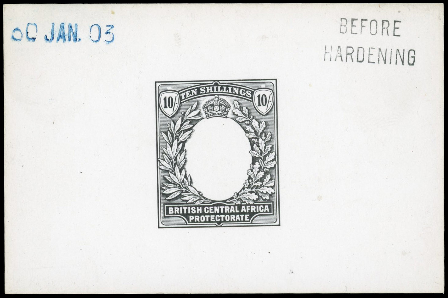 Nyasaland SG 65 1903 10/- Die Proof of frame