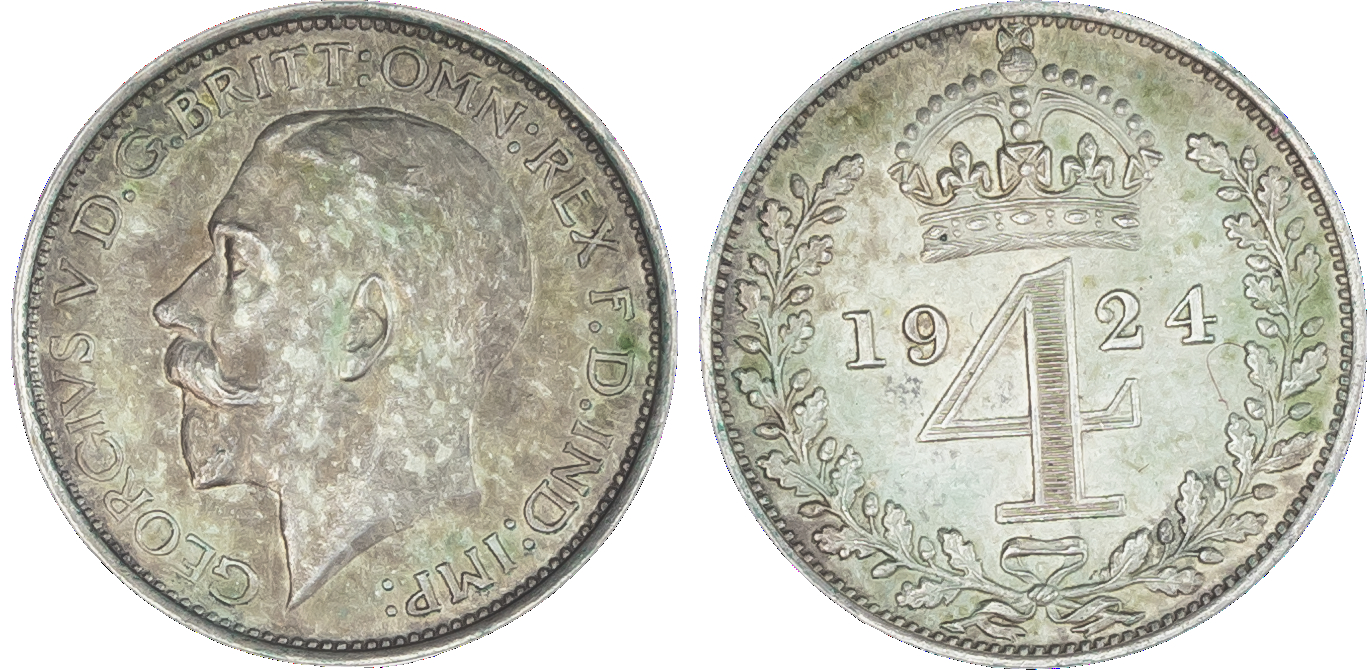 George V (1910-36), Maundy set, 1924, second coinage [1920-27], bare head of King left, with raised BM for Bertram Mackennal