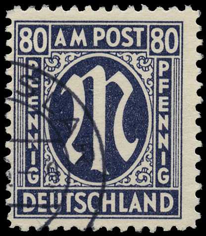 1945-46 80pf indigo, centred to left, fine...