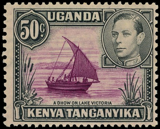 1938 50c purple and black with R2/5 rope not joined to sail, streaky o.g. (as always) with a little gum loss.  SG 144a,...