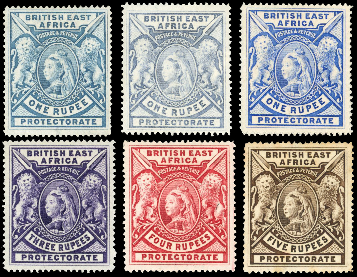 British East Africa SG 92-b, 94-6 mint 1897-1903 1r to 5r less 2r with shades mint