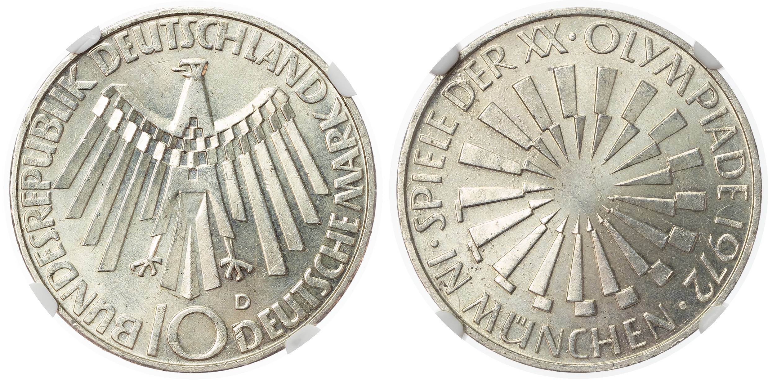 Germany, Federal Republic, silver 10 Marks, 1972 D, arabesques on edge - UNIQUE