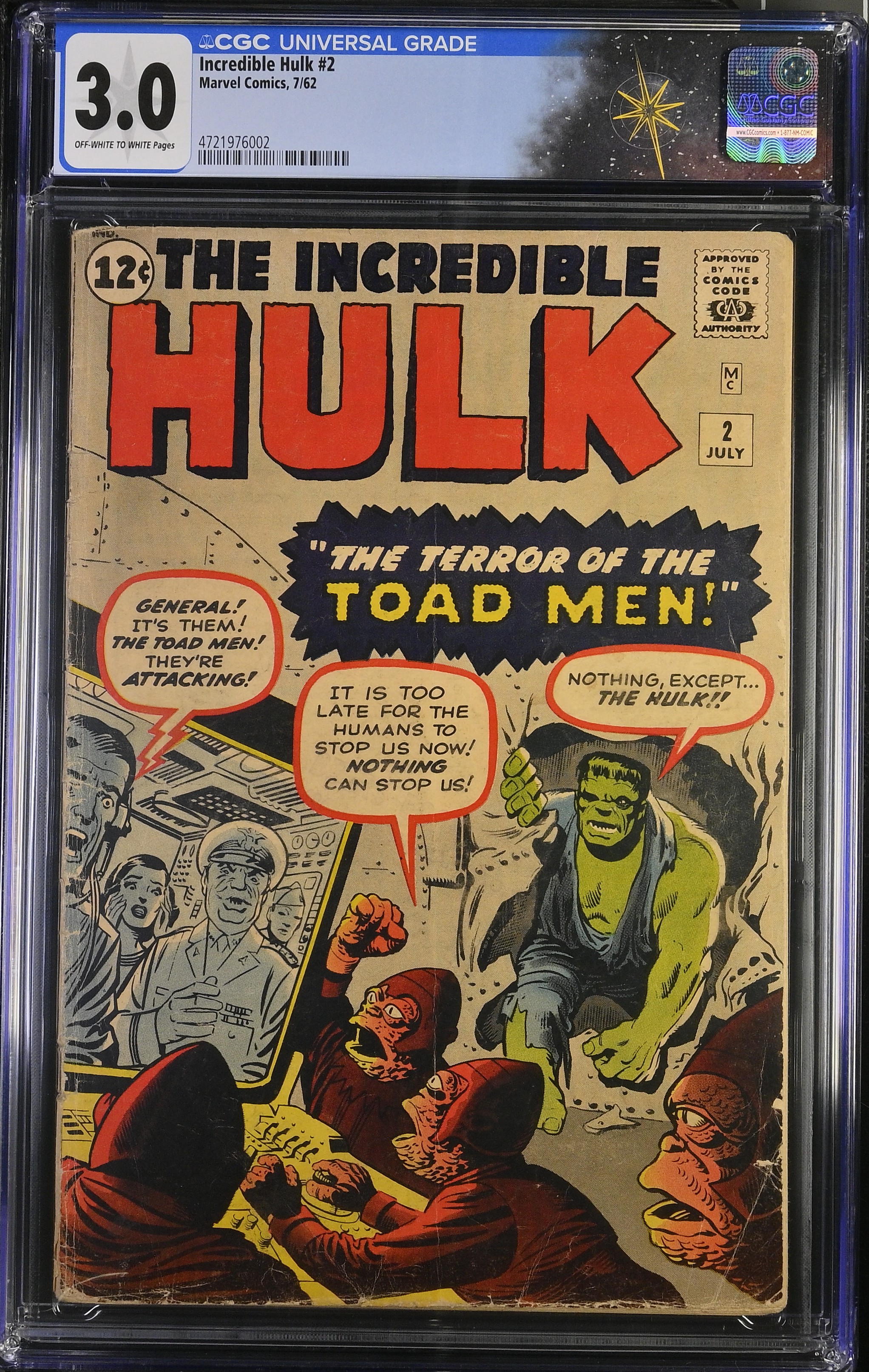 Incredible Hulk #2 CGC 3.0 1st Green Hulk & 2nd Appearance of Hulk (Marvel Comics, 1962) Off-White to White Pages