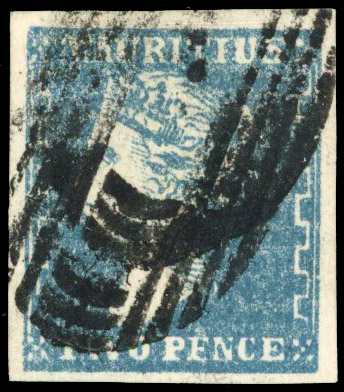 Mauritius 1859 2d blue SG 43a used