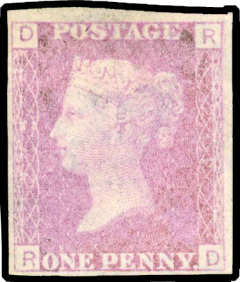 1878-79 1d Mauve pink Pl.212 (RD) imperforate Plate proof trial in fugitive mauve-pink