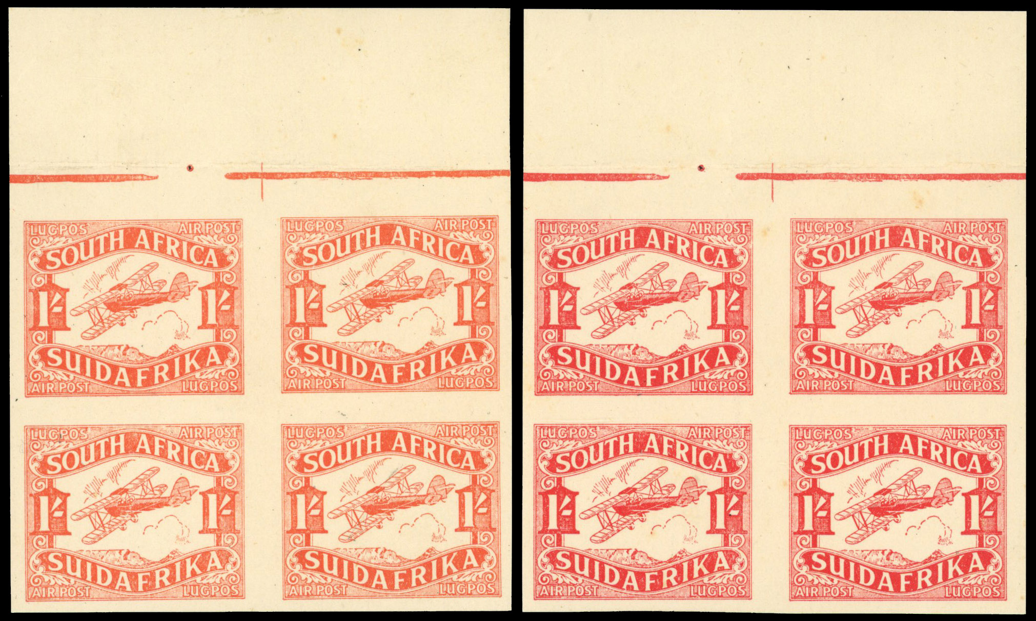 South Africa 1929 Air 1s colour trials x 5 blocks of 4