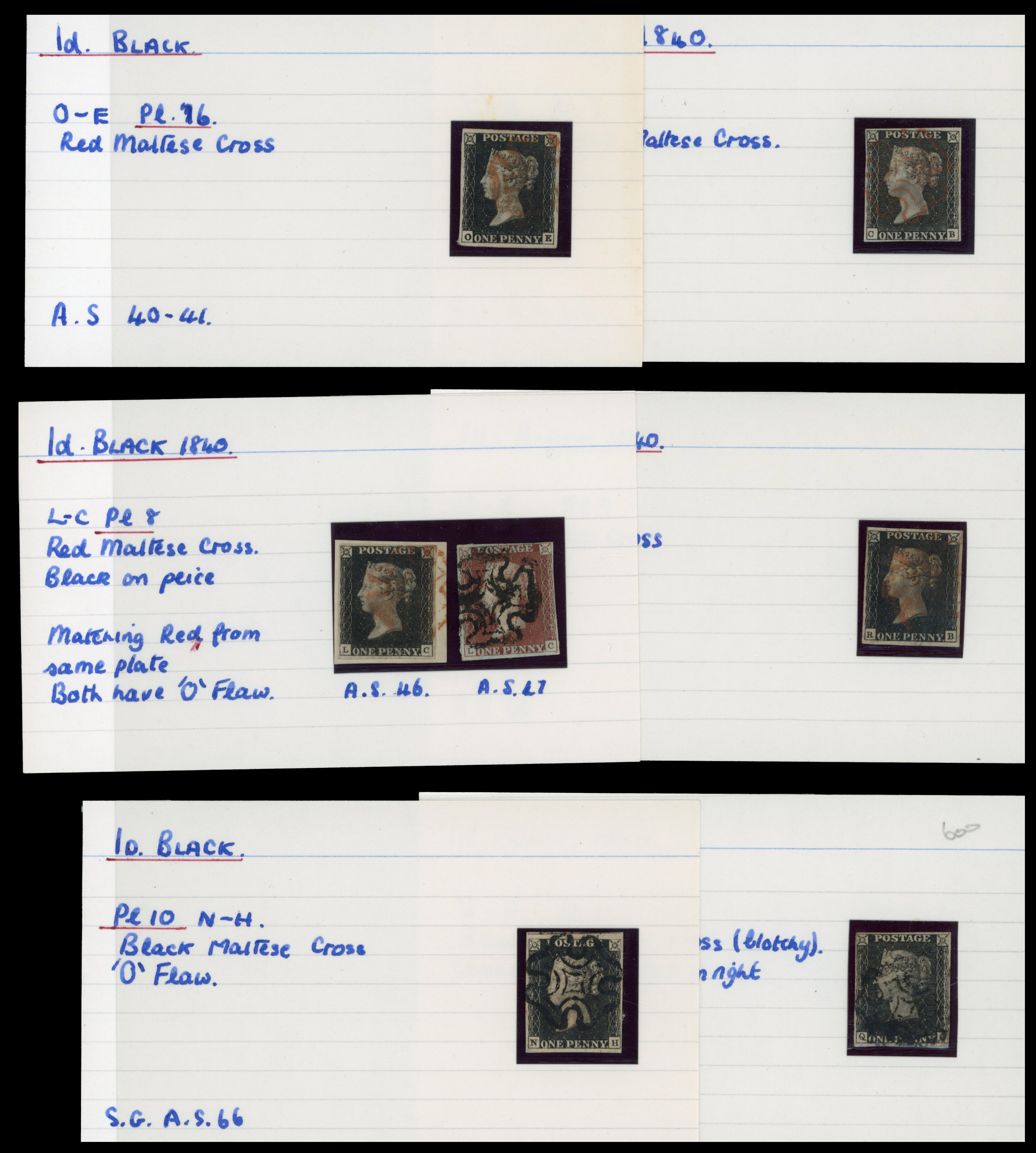 1840 1d black selection of all twelve plates, 1A to 12, all with four margins