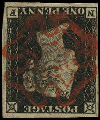1840 1d black Plate 1b (NF) four close to...