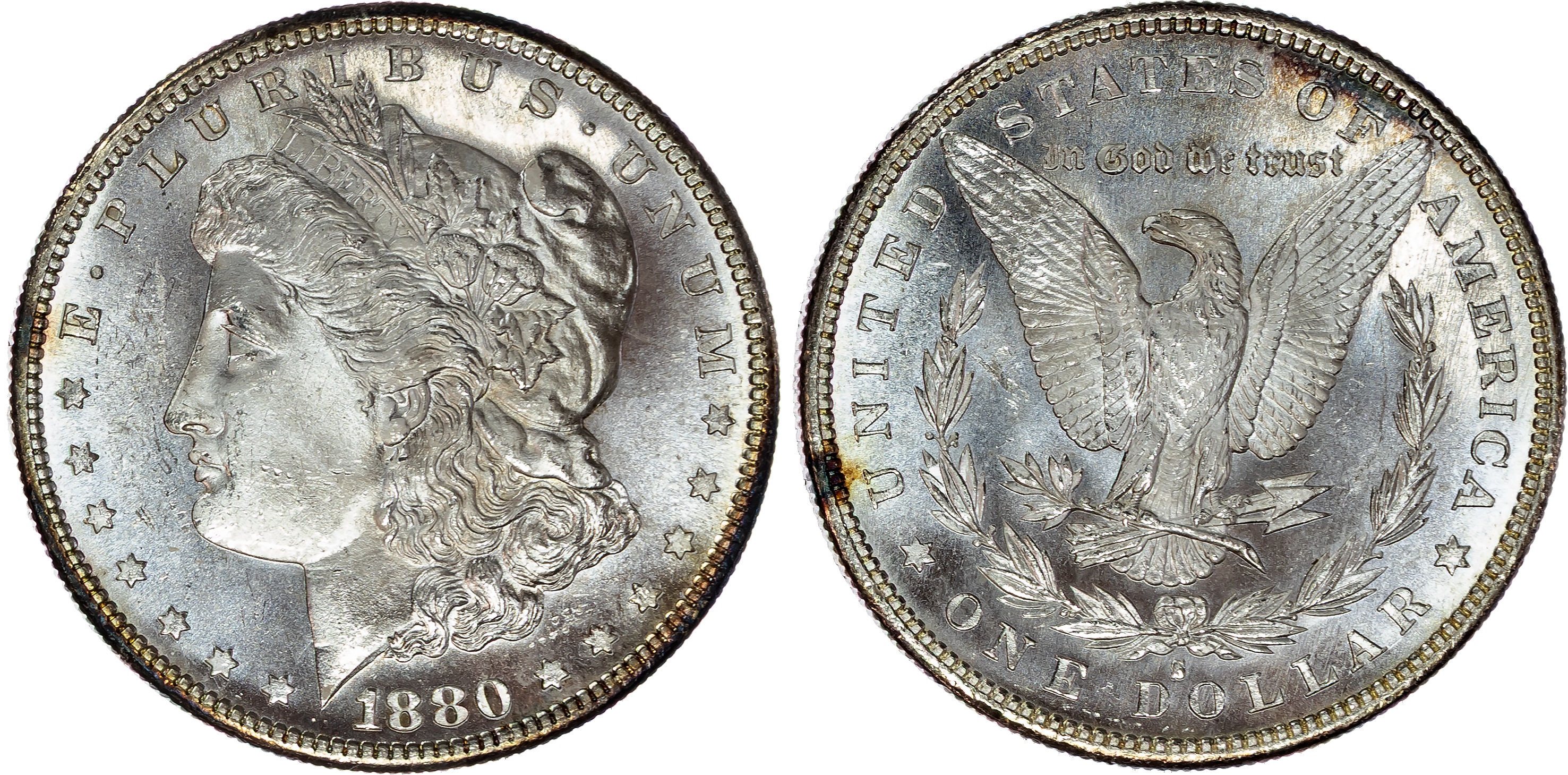 USA , silver Morgan Dollar, 1880, San Francisco, 26.81g (KM 110). Uncirculated, prooflike.…