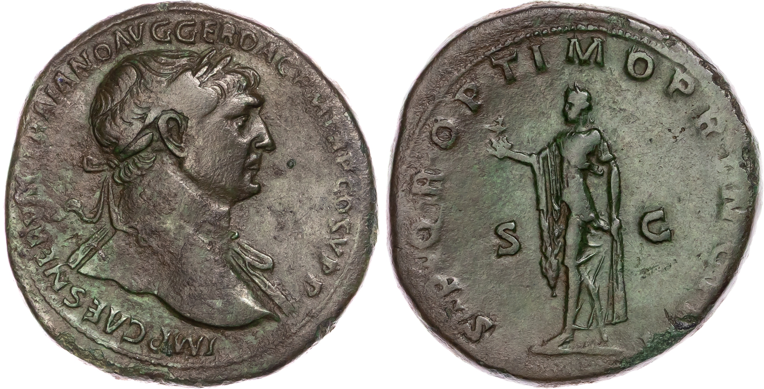 Trajan (AD 98-117) AE Sestertius, Rome, AD 107, 26.03g.