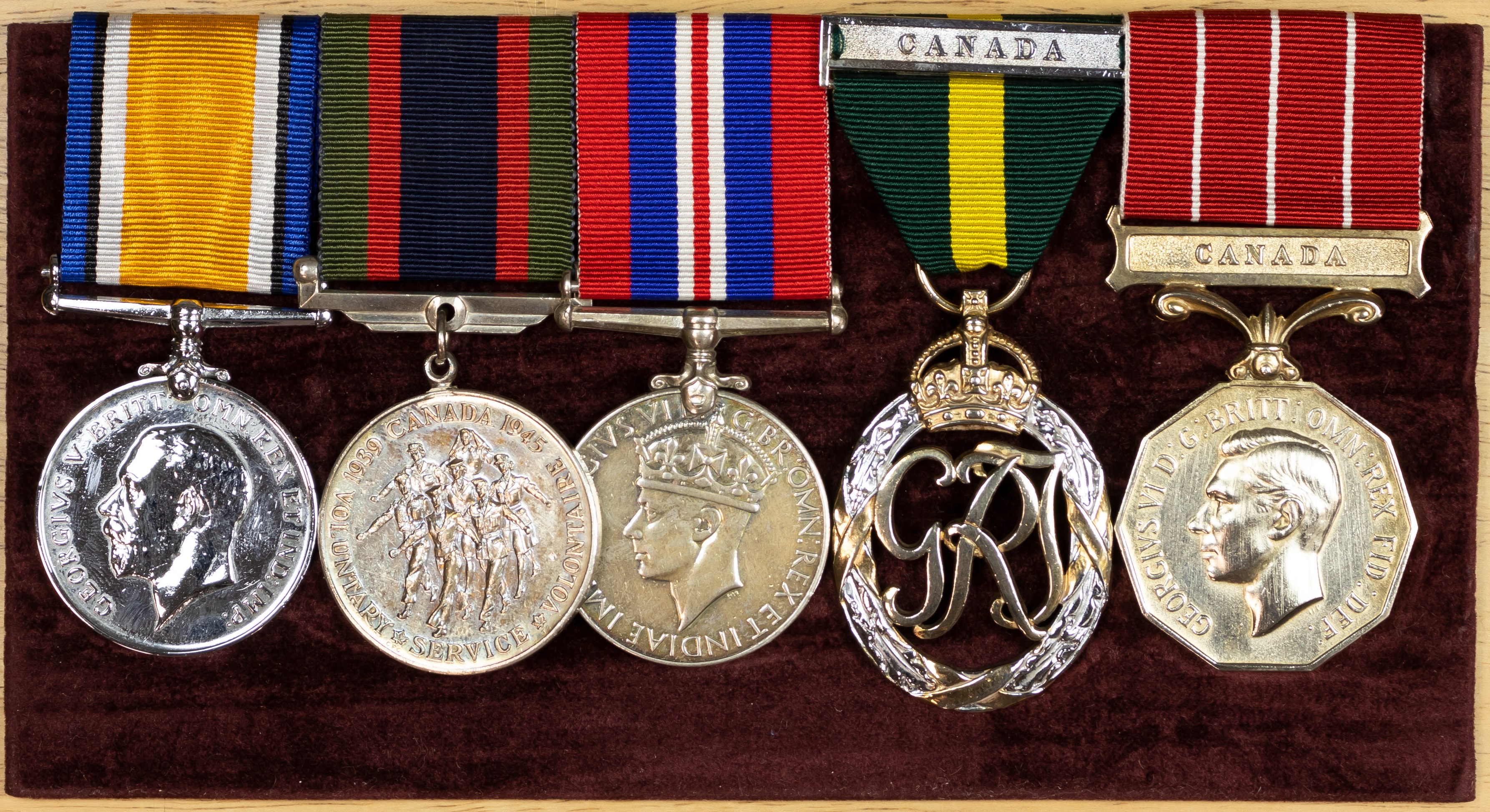 World War Two Canadian Territorial Officers Long Service Group of 5 awarded to Major Robert Beggs Strange