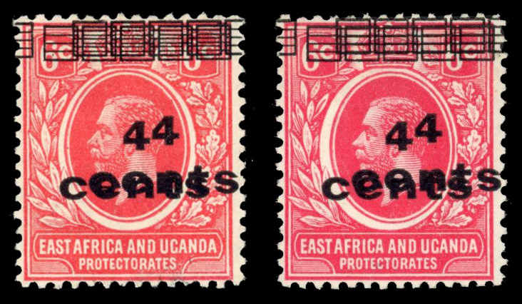 KUT SG 64b 1919 4c on 6c double surcharge two shades mint