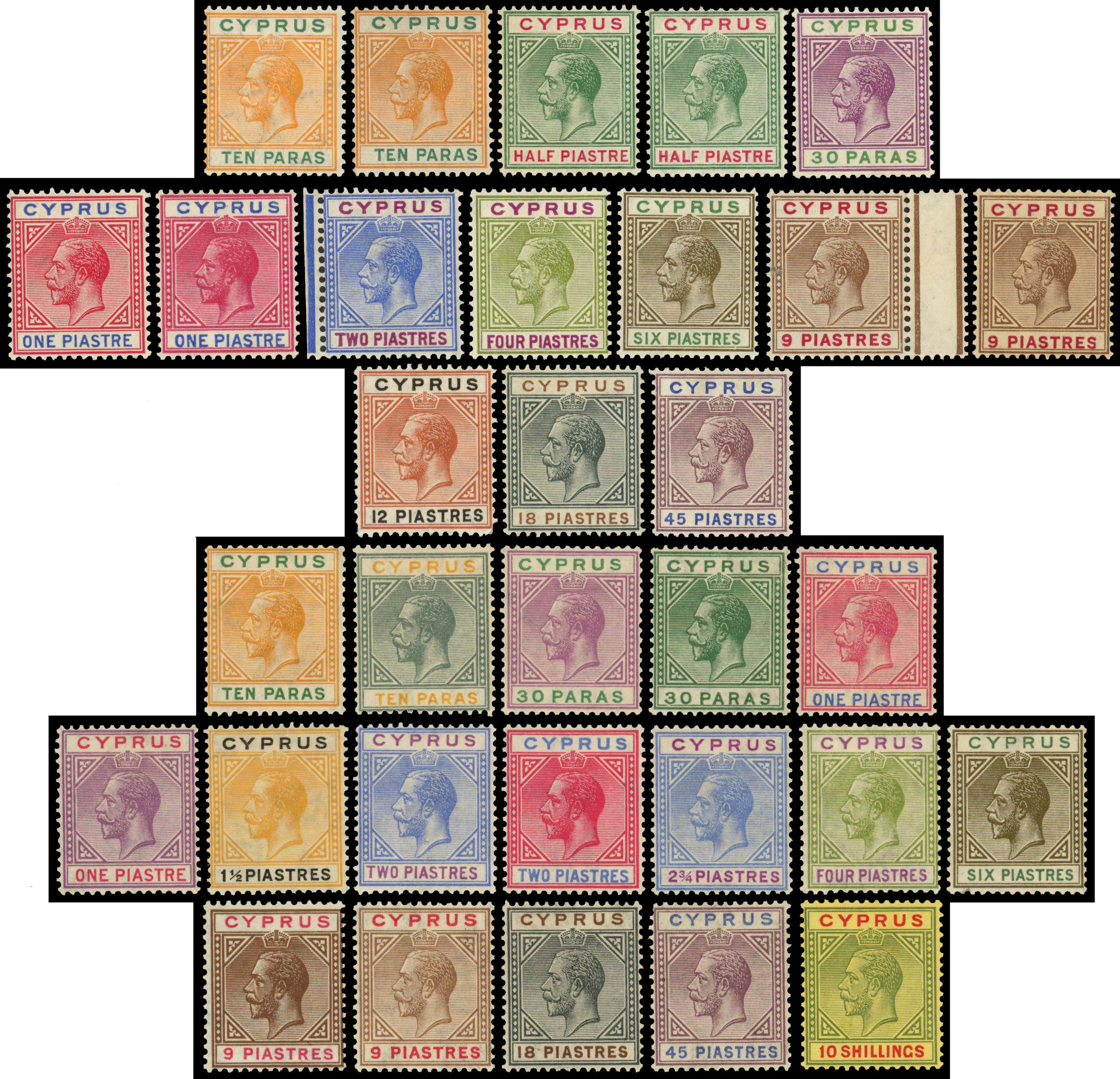 Cyprus 1912-28 mint collection including £5 black/yellow S.G. 117a