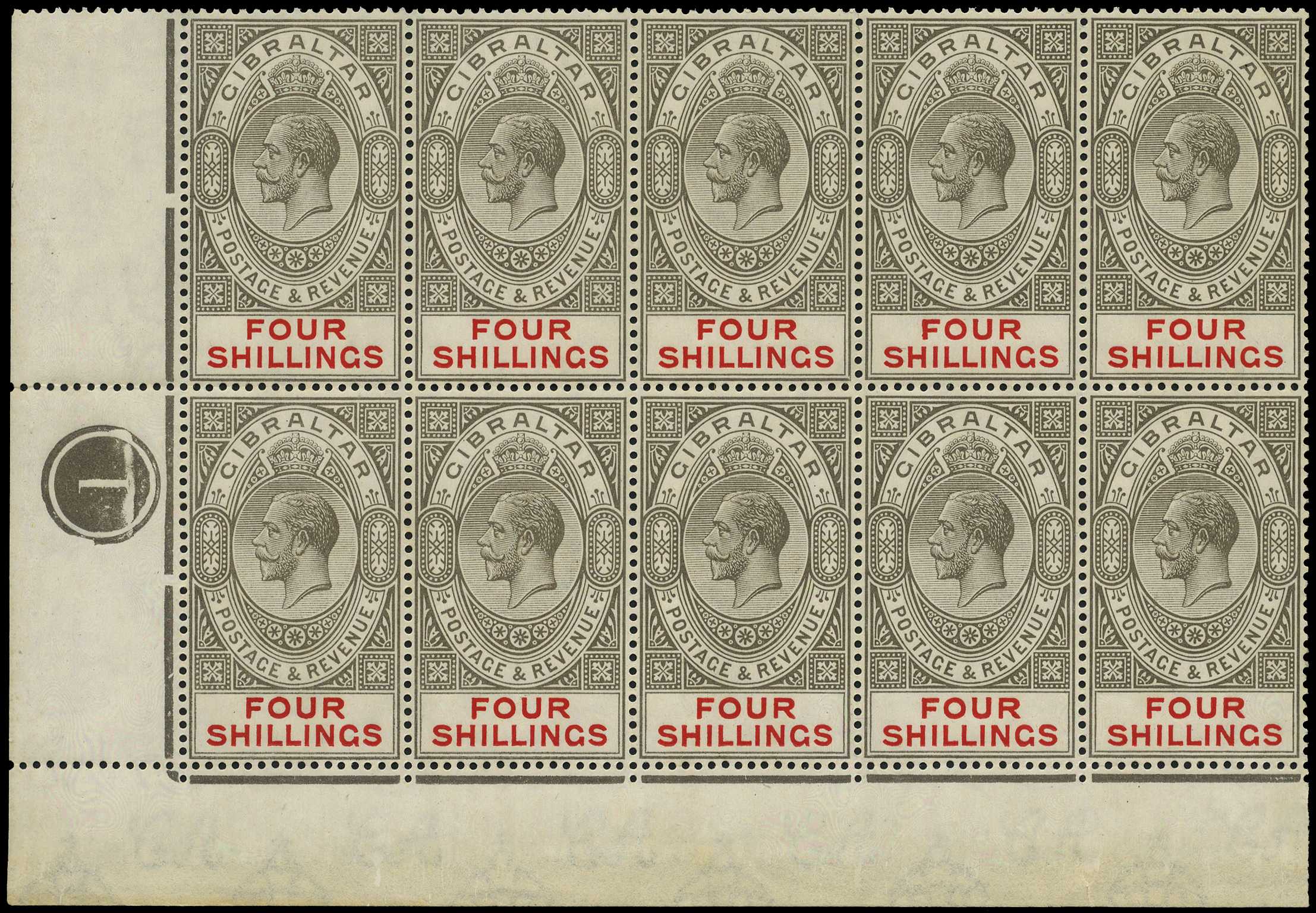 1924 4/- black and carmine, watermark...
