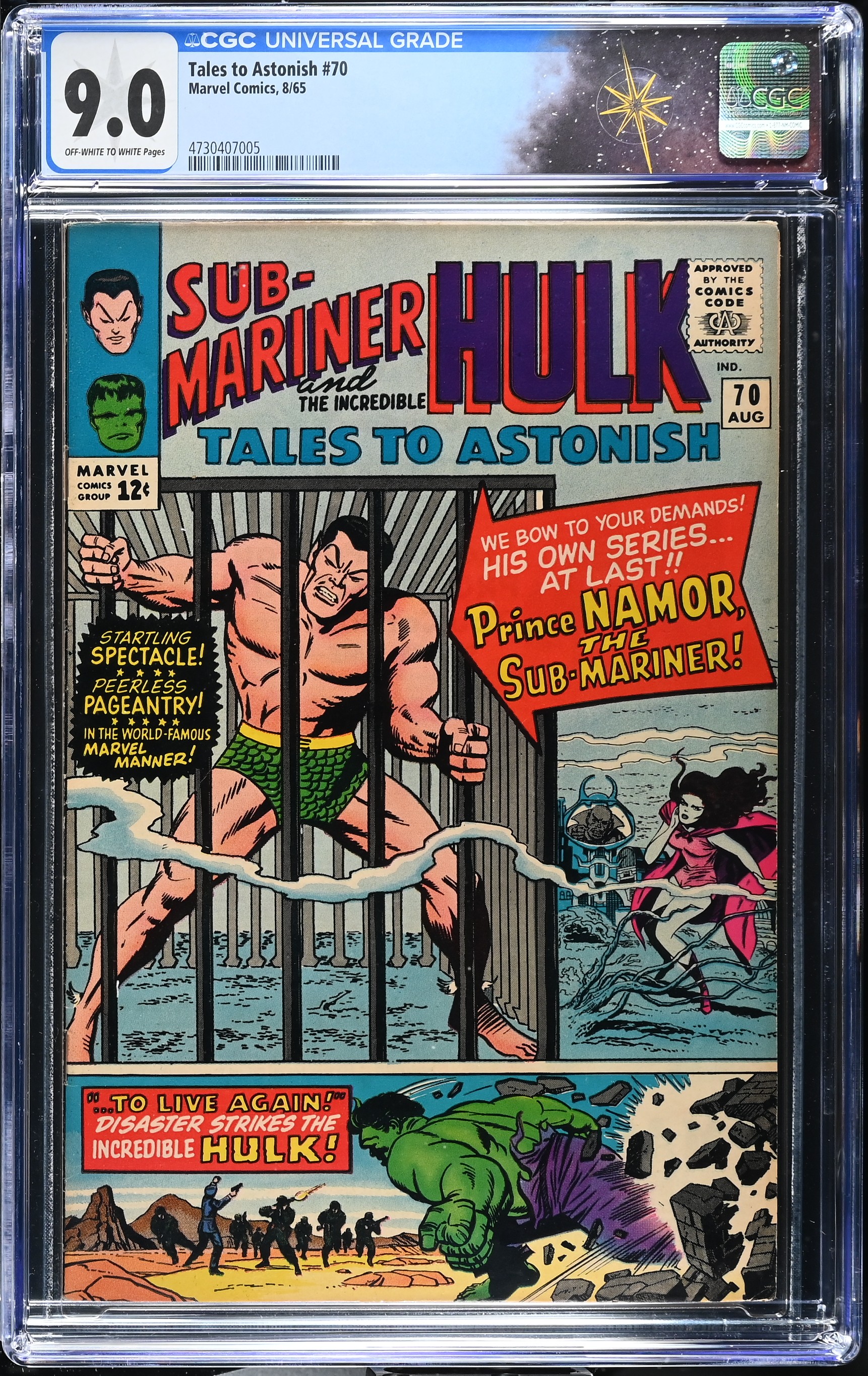 Tales to Astonish #70 CGC 9.0 1st Sub-Mariner as Feature Character (Marvel Comics, 1965) Off-White to White Pages