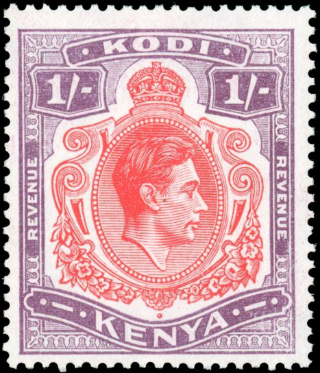 Kenya Kodi Revenue 1950 Perf 13.25 x 13 1s vermilion and dull purple
