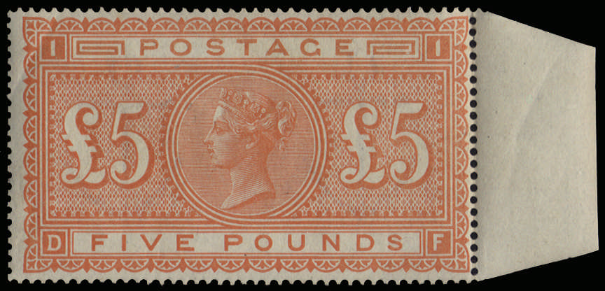 1882 £5 Orange Pl.1 (White paper) Unused o.g. (DF)