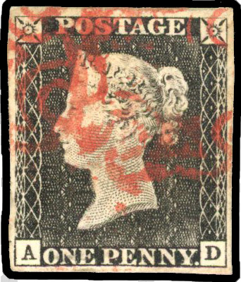 1840 1d black, plate 4 (AD) struck with red MC, fine SG 2