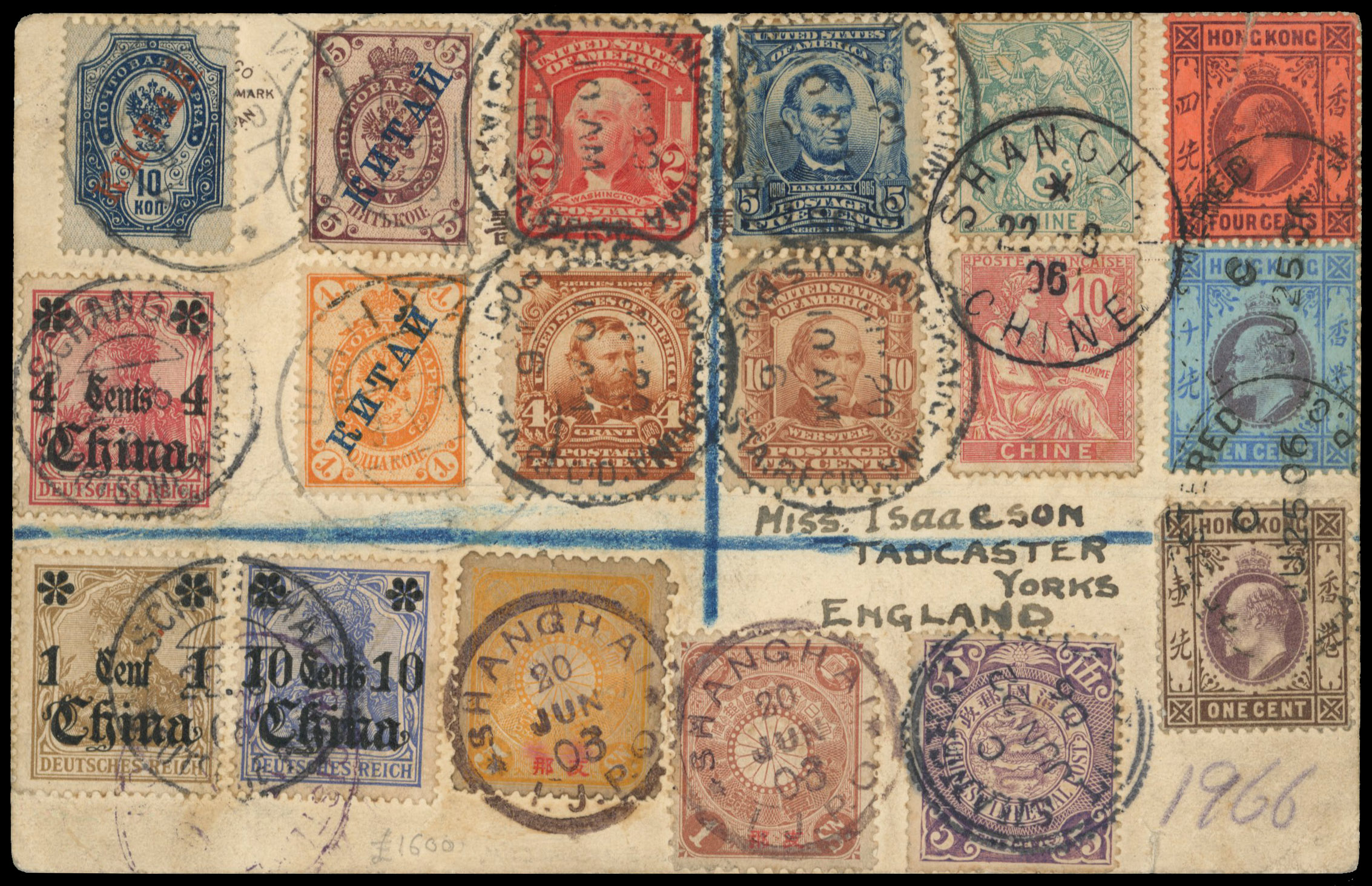 China 1906 multi-Foreign offices franked card