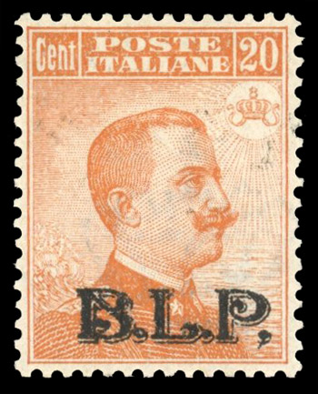 Italy B.L.P. 1923 20c variety comma for stop after 'P' mint