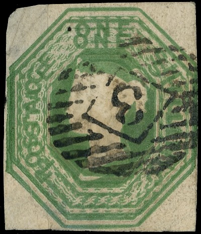1854 1s Green (Die W.W.2). Double Impression