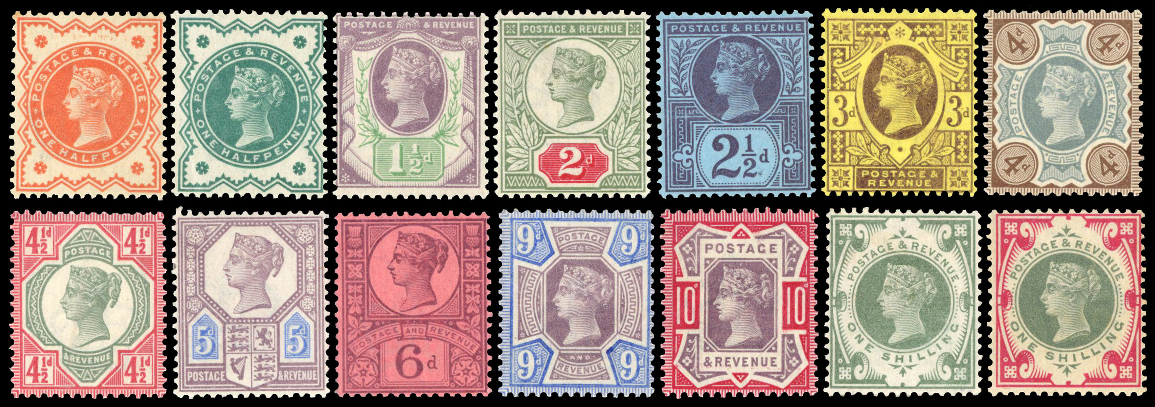 GB: 1887 Jubilee set to 1s (both), good to fine o.g. SG 197/211, 214 
