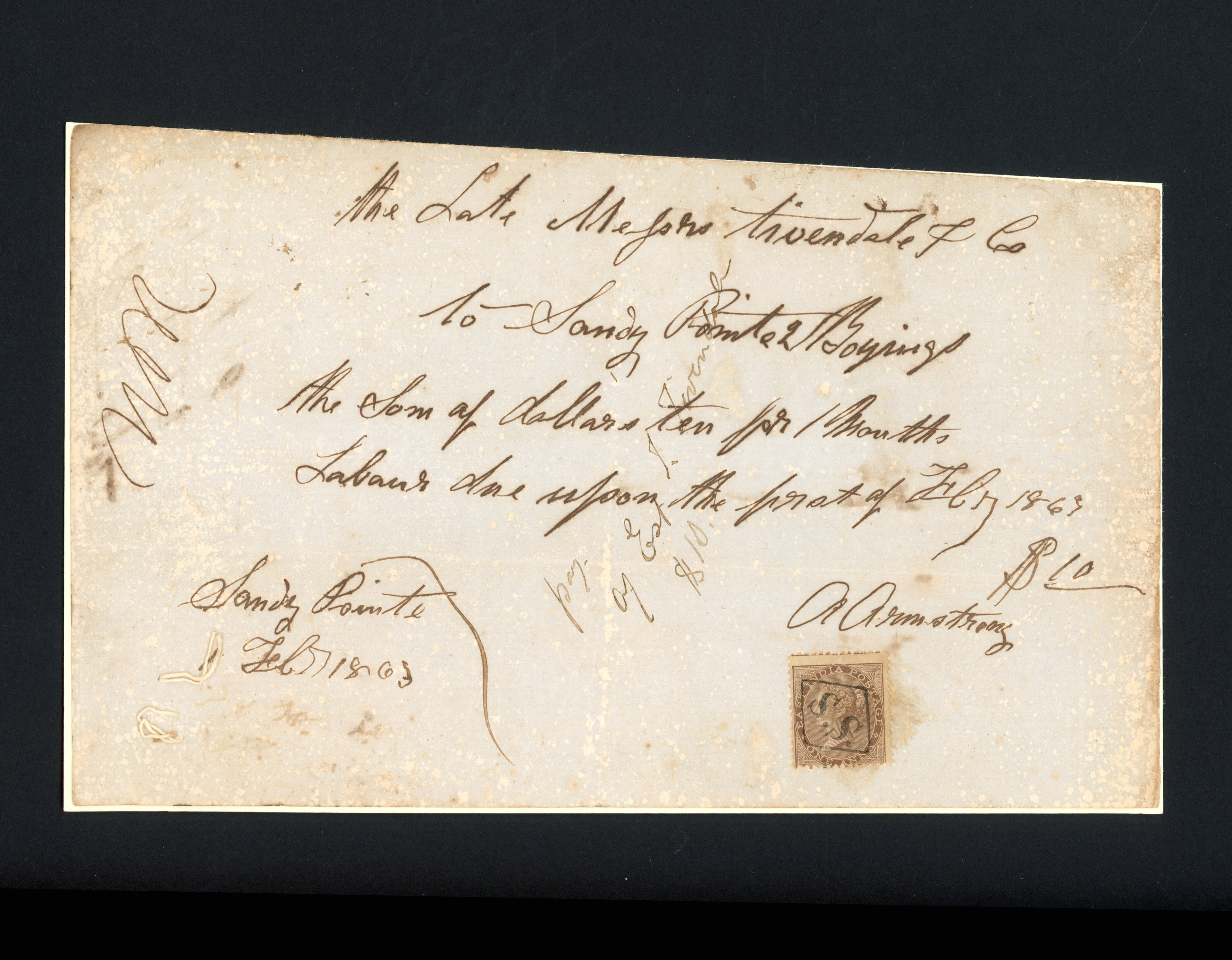 Straits Revenues 1863 provisional handstamps on India 1a