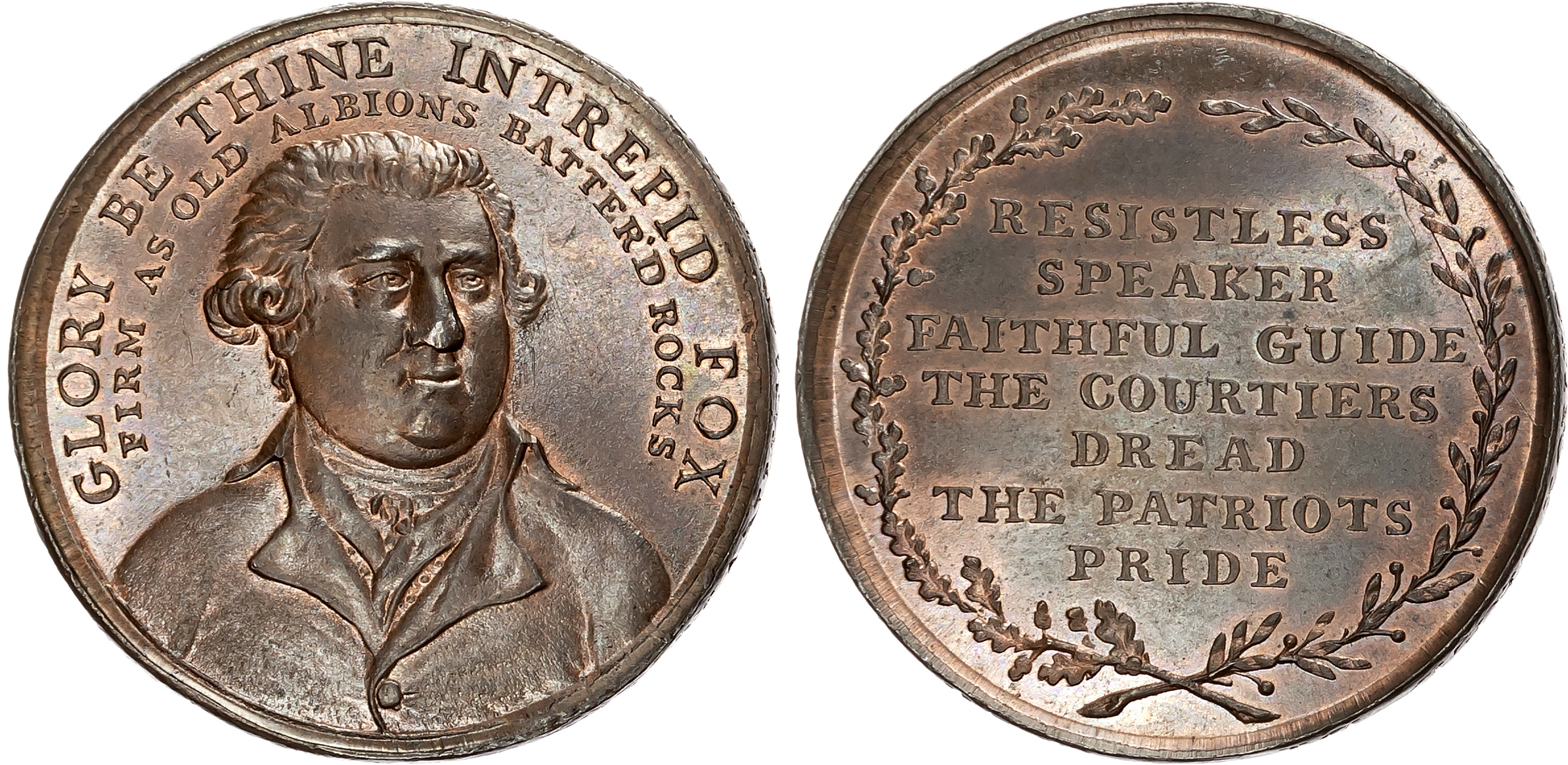 London, Political Series, Lutwyche’s Charles Fox Penny [1790], Draped bust facing half right, rev . 7 line legend in oak …