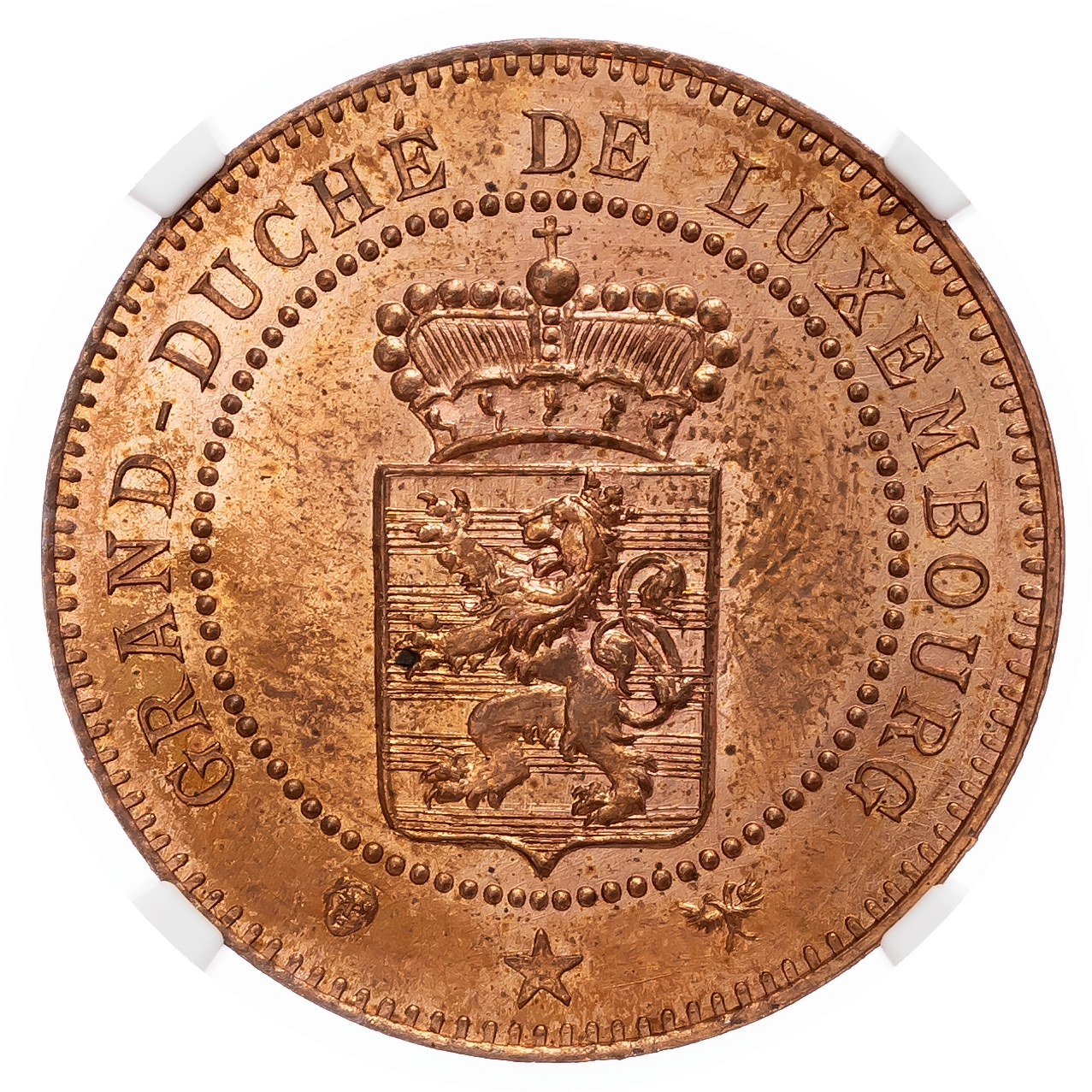 Luxembourg. Adolphus CU ESSAI 10 Centimes. 1889. Large Shield.