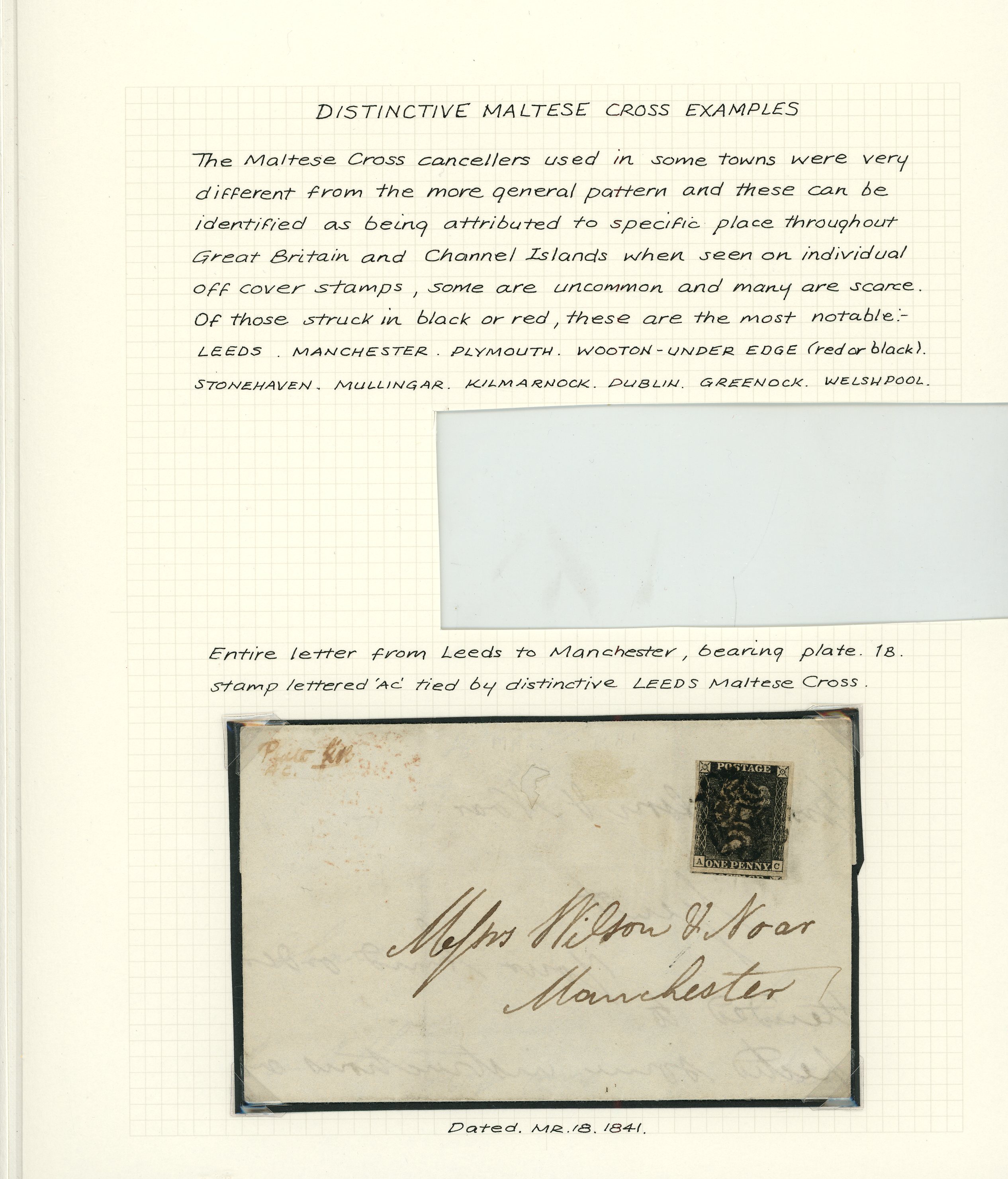 1840 1d Black. Group of three covers. Leeds, purple & maroon MC's