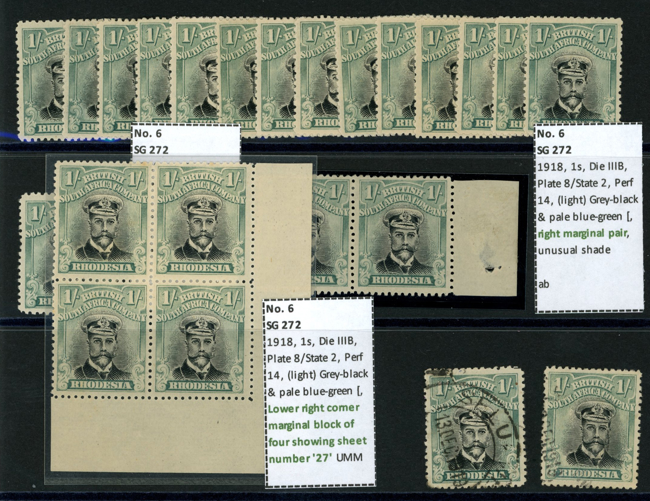 1918-21 1/- Head Die IIIB, perf 14, toned...