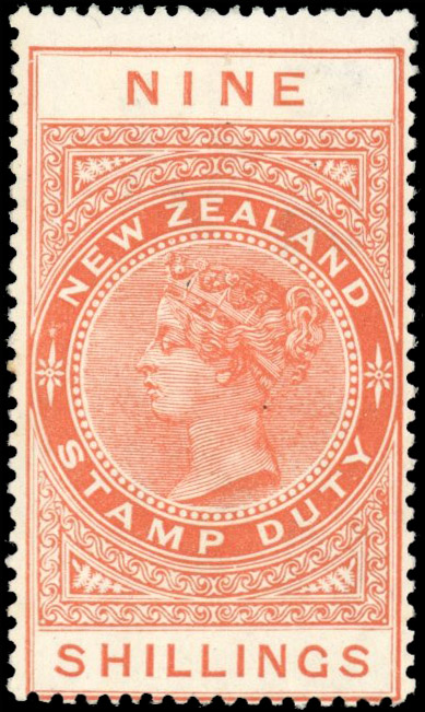 NZ Postal Fiscal SG F119 1913 9s orange mint