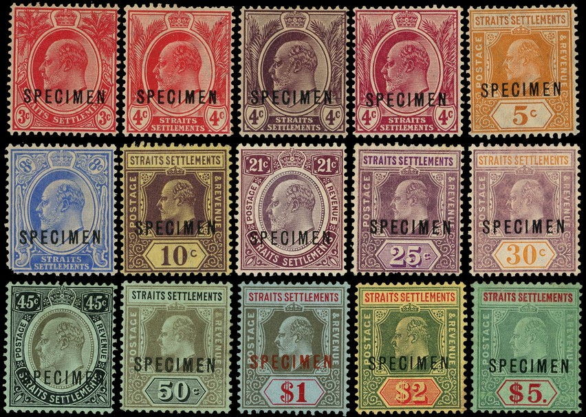 1906-12 set to fifteen to $5 overprinted SPECIMEN, o.g., some gum-side issues (several with paper hinges), 50c a little...