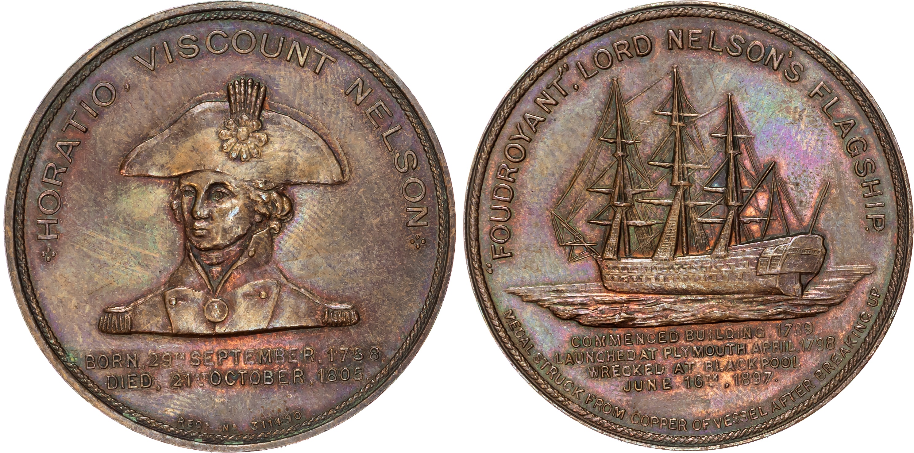 Foudroyant Wrecked, and Broken Up 1897, boxed AE medal unsigned.