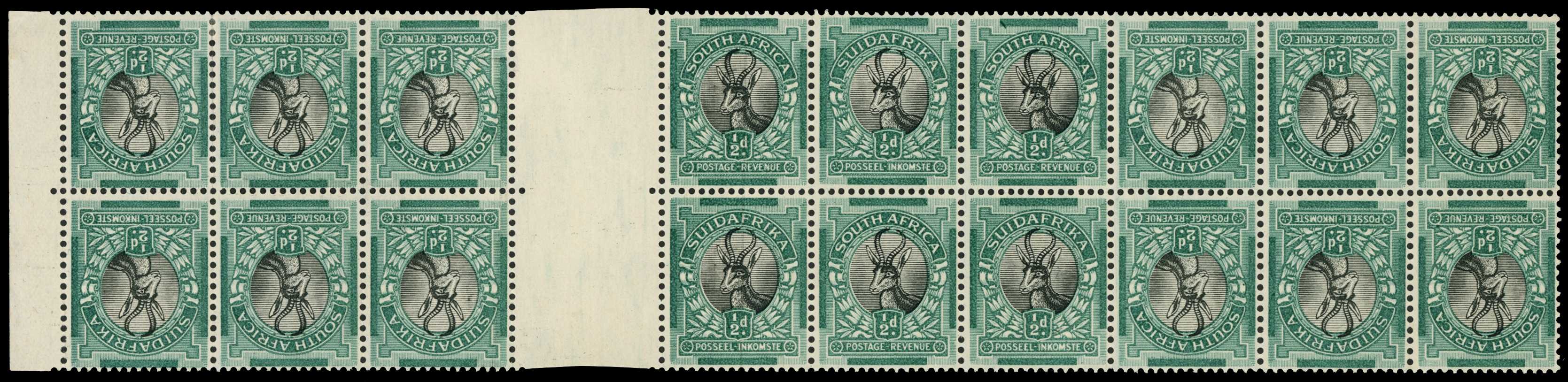 1930-44 ½d black and green, a marginal block...