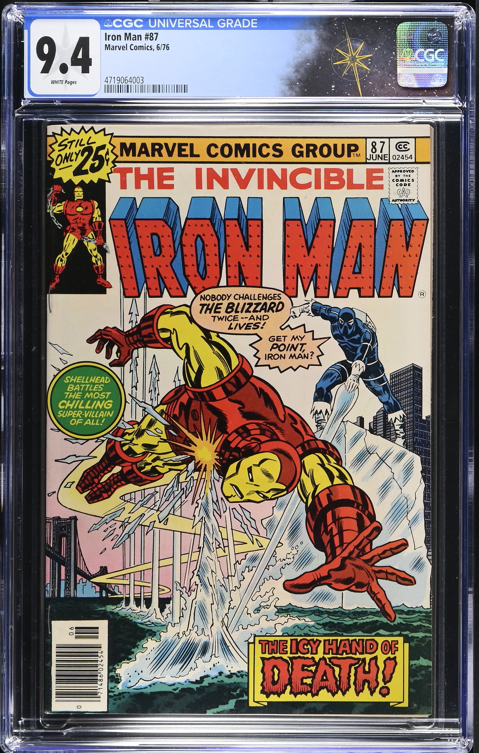 Iron Man #87 CGC 9.4 "The Icy Hand of Death!" Origin of Blizzard (Marvel Comics, 1976) White Pages