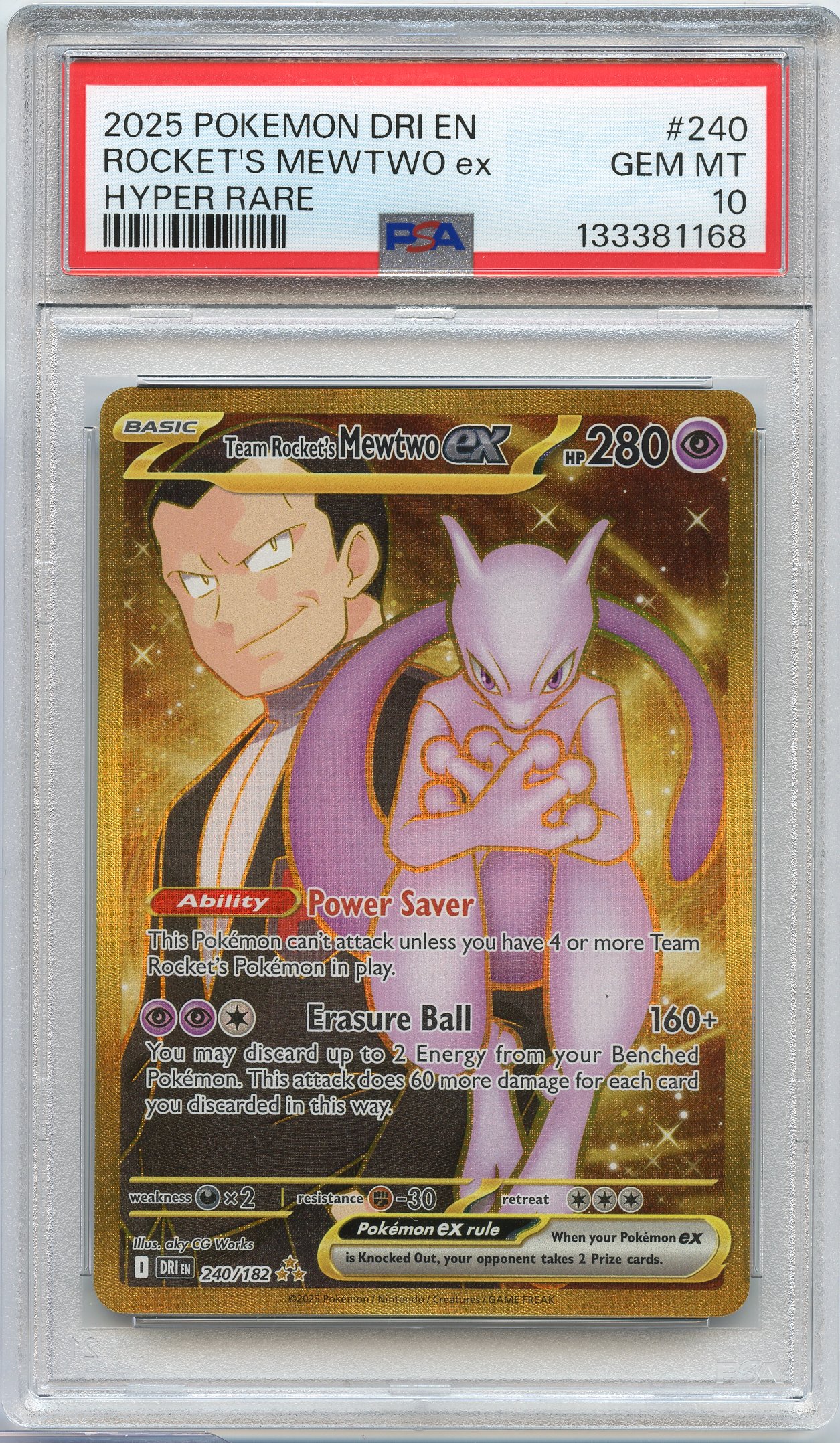 PSA 10 Team Rocket's Mewtwo #240 Hyper Rare Destined Rivals