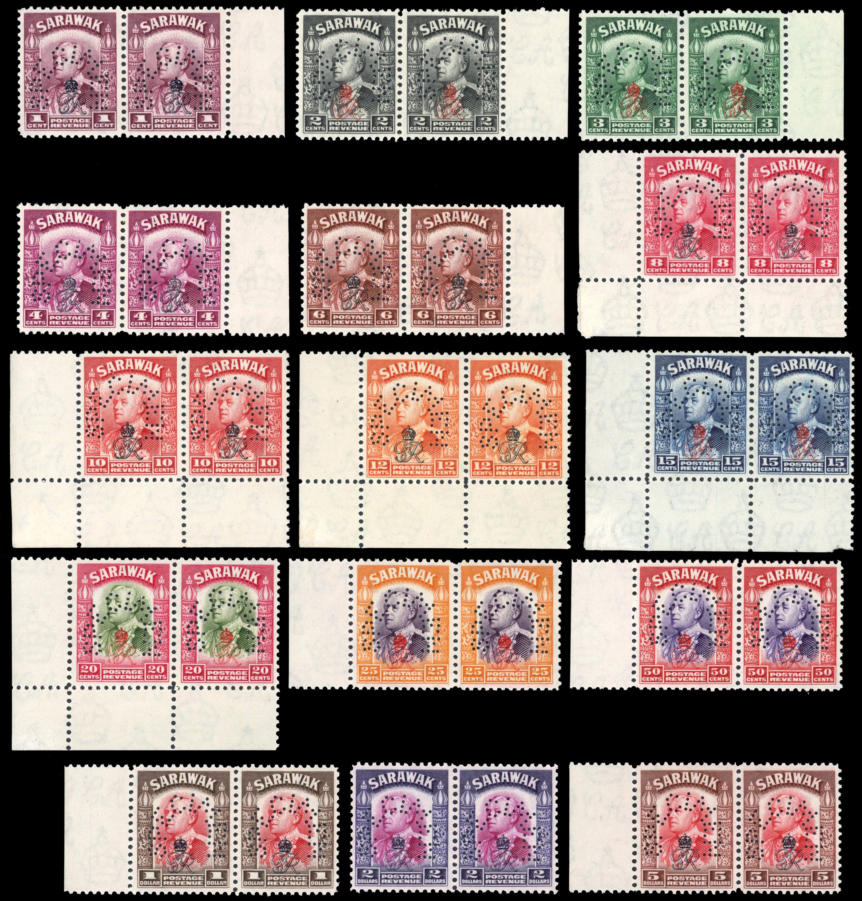 Sarawak SG 150s-164s Royal Cypher Specimen set