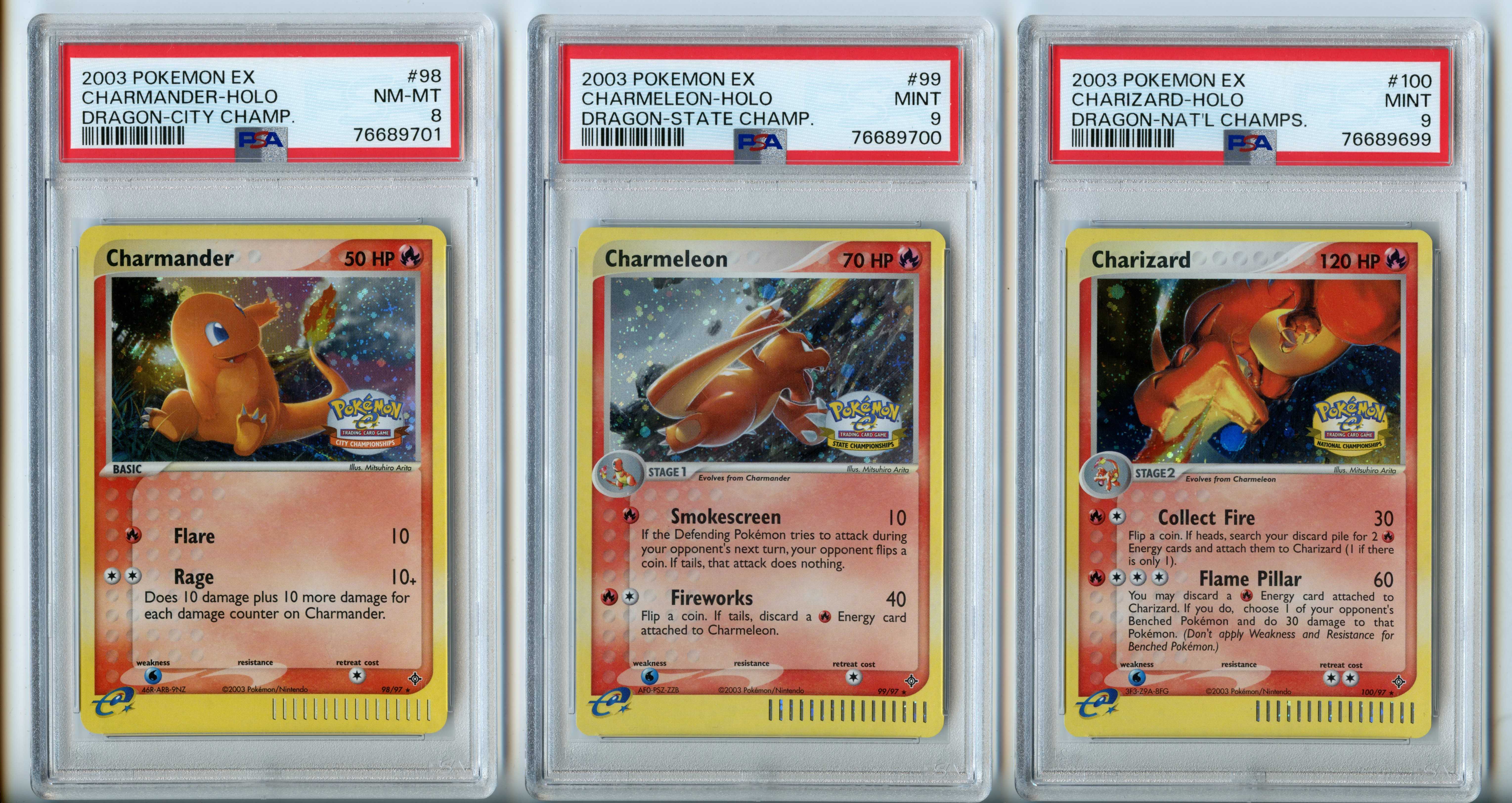 Pokemon TCG  - Charmander, Charmeleon &Charizard  Holo - Dragon City, DragonState & DragonNational Championship - PSA 8 PSA 9