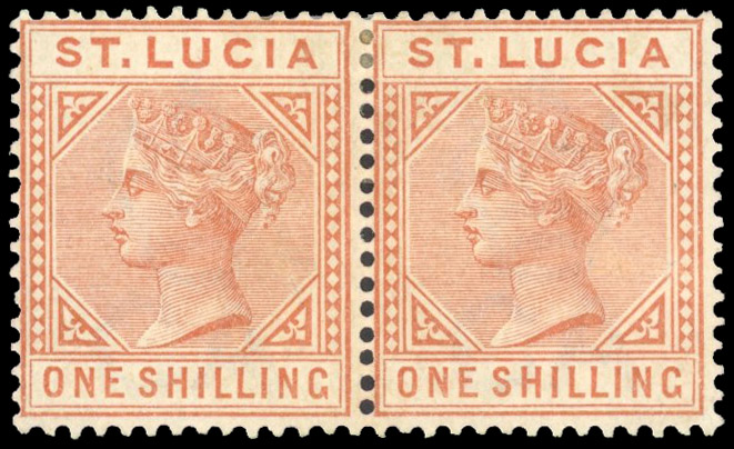 St Lucia 1883-86 1s orange-brown, horizontal pair mint SG 36