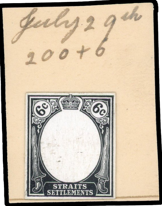 Straits Settlements 1921 6c frame die proof