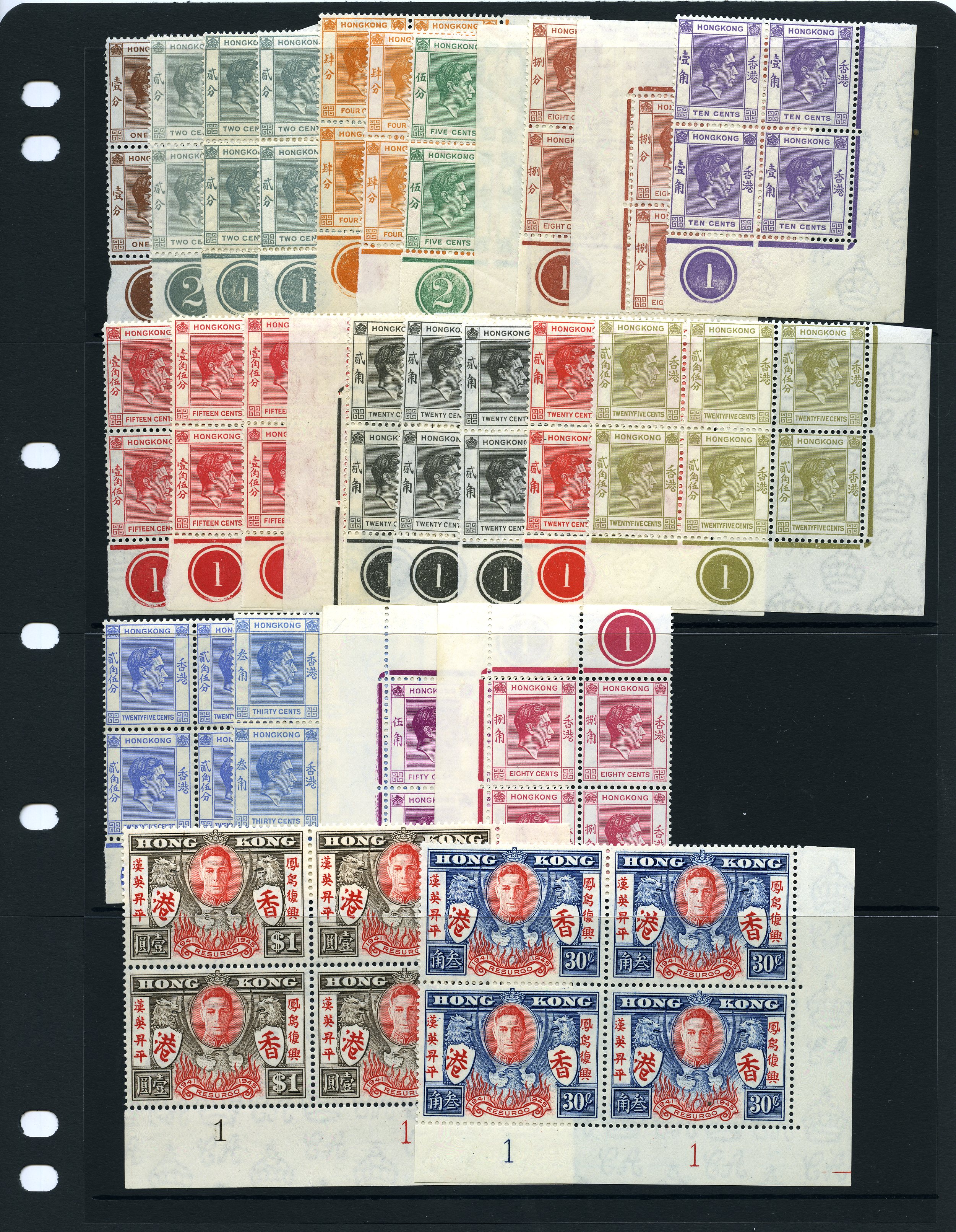 1938-52 definitive Plate blocks to 80ct (24)...