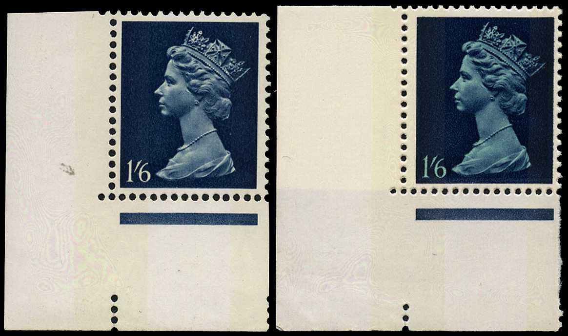 1968 1s6d greenish blue and deep blue, l/l...