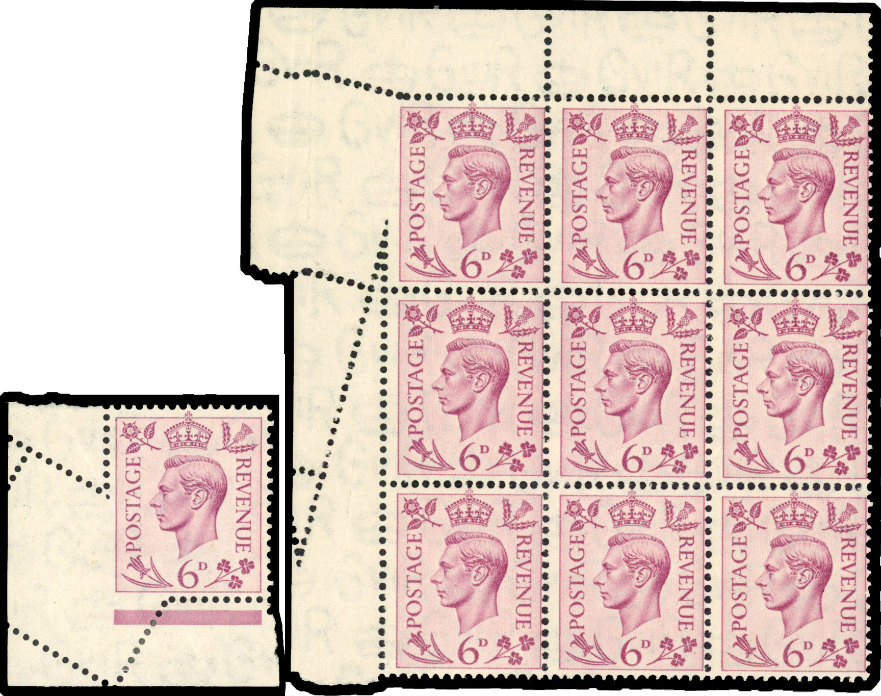 1939 6d Purple perforation varieties mint (SG470var)