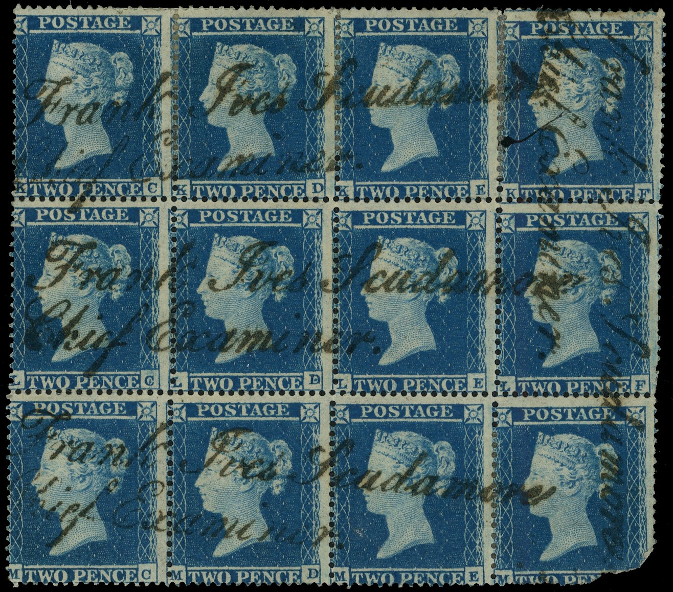 1854 2d Blue (Die I, Alph I, Wmk Small Crown, Perf 16) Frank Ives Scudamore