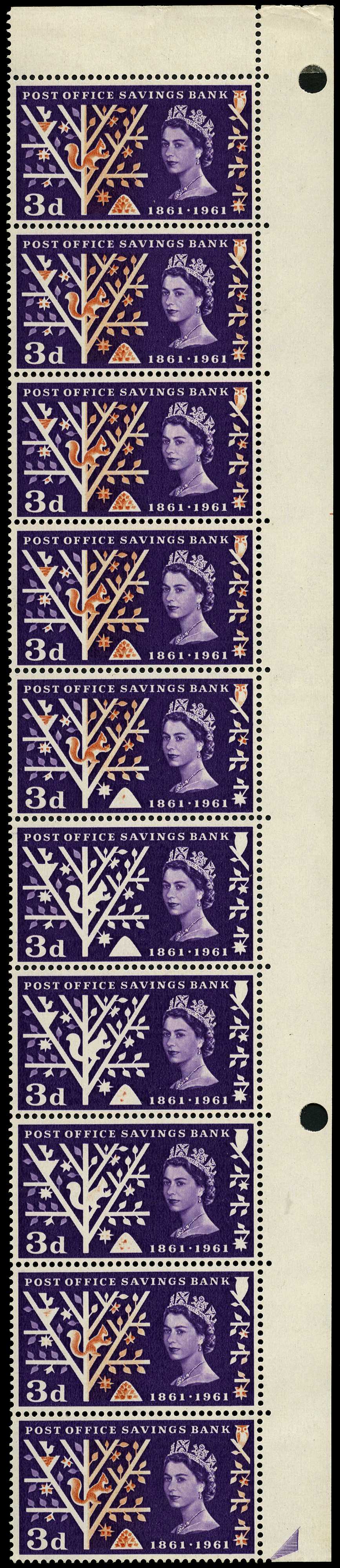 1961 POSB 3d, Timson printing, vertical strip...