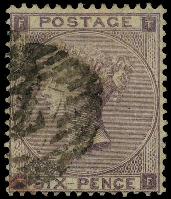 1862 6d lilac Pl.3. Good used example lettered TF showing watermark variety W20b ‘Three roses and a thistle’, indistinct…