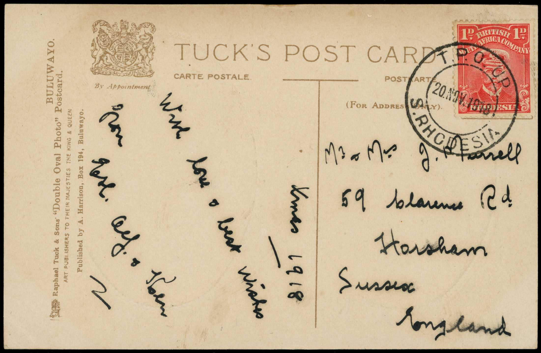 1918 ppc of Rhodes Memorial and burial...